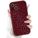 lioscre Cute Cheetah Print Phone Case for iPhone 14 Case 6.1", Aesthetic Burgundy Wine Red Leopard Pattern Design Cover Shockproof Soft Slim TPU Full Camera Lens Protective Funda for Women Girls