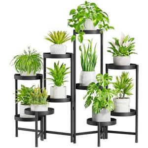 iDavosic.ly Plant Stand Indoor Outdoor, 10 Tier Corner Metal Flower Display Holder Shelf, Folding Tall Orchid Rack for Patio Balcony Porch Garden Living Room House, Black