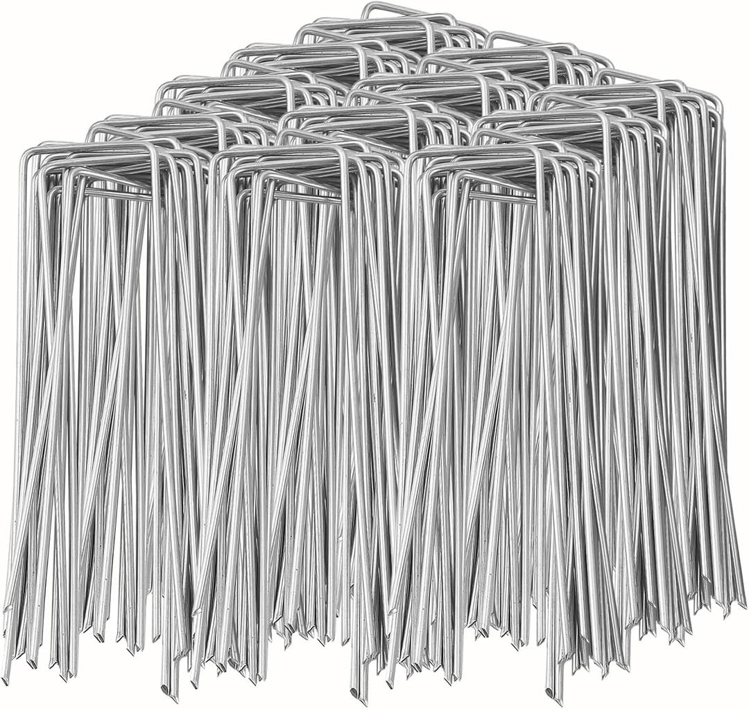 100 Pack Garden Landscape Staples, 6 Inch 11 Gauge Galvanized Garden Stakes Ground U Shaped Landscape Pins to Secure Lawn Fabrics Weed Barrier Covers Ground Cover and Landscaping