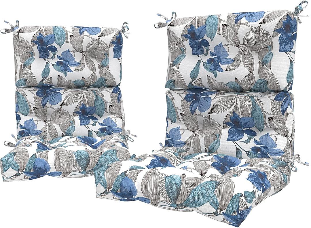 LVTXIII Outdoor Tufted High Back Cushions Set of 2 Patio Seasonal Replacement Rocking Chair Cushion with Ties, Solid Seat and Back Chair Cushion, (44 L x 22W, Clemens Noir Blue)