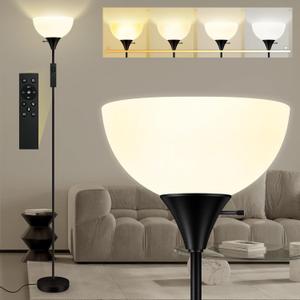 Floor Lamps for Living Room, 71'' Torchiere Floor Lamps with Remote, 2700K-6500K Colors Temperature & Brightness Adjustable, 10W/1200LM Bright Dimmable Floor Lamp,Tall Standing Lamp for Bedroom/Office (Black)