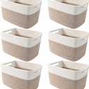 6 Pack Woven Rope Baskets,12.6"9"7.8" Storage Bins for Toys/Books/Towels/Clothes Organizer & Shelf Boxes,Gifts Baskets Empty for Nursery/Living Room/Nursery/Bedroom/Home Decor,White&Brown