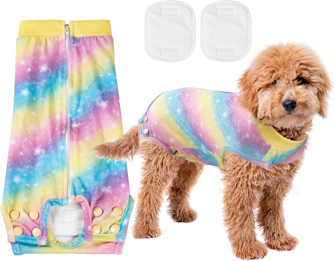 Leekalos Recovery Suit for Dogs After Surgery,Soft Breathable Dog Bodysuit Surgical Recovery Suit,Male Female Dog Neuter Spay Suits Anti Licking Wounds Jumpsuits for Small Medium Large Dogs (Rainbow)