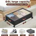 Under Bed Storage with Wheels 2-Pack, Under Bed Storage Containers 66L Clear Lids, Rolling Storage Drawers for Clothes Shoes Blankets, Underbed Organizer Bins(30" L x 16.2" W x 7.5" H)