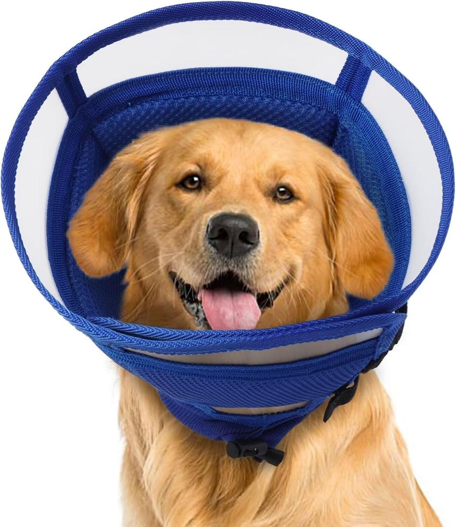 Soft Dog Cone for Dogs After Surgery,Foldable Dog's Cone Collar,Adjustable E Collar Alternative to Stop Licking,Pet Cones for Dog,Doggy Surgery Collar,Dogs Recovery Collars & Cones,Blue,L (L(Neck Girth:13.4"-17.3"))