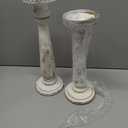 Deco 79 Wood Distressed Pillar Candle Holder, Set of 2 13", 15"H, Brown