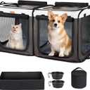 Lekebobor Soft Dog Crate - 2-in-1 Portable Travel Dog Crate for Small-Sized Dogs Indoor & Outdoor, 7-Door Foldable Pet Kennel with Durable Mesh Windows (Small, Brown)