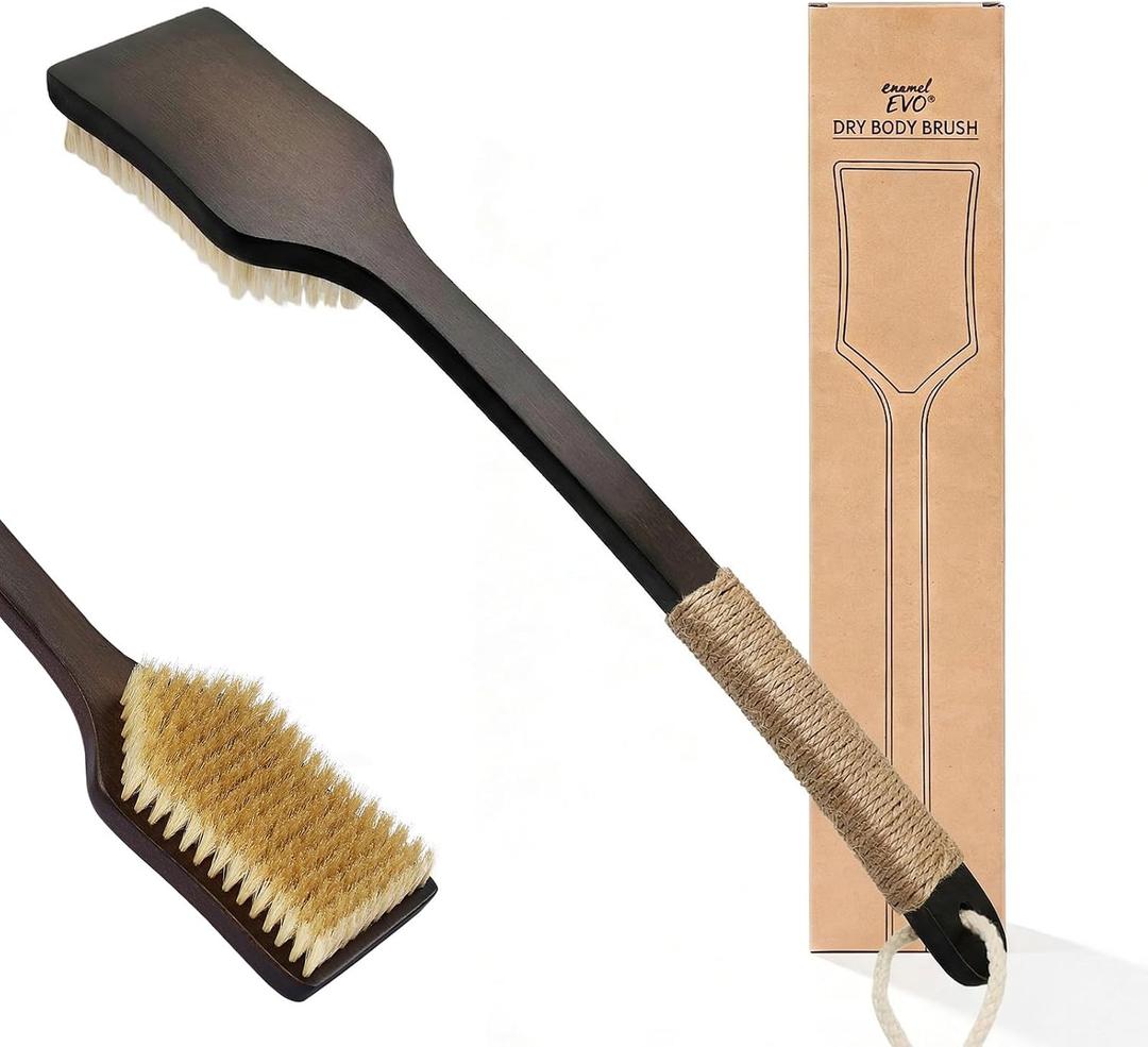 Back Scrubber Shower Brush,Dry Brushing Body Brush with 17.7 Inch Curved Long Handle, Natural Bristles for Lymphatic Drainage, Soft & Stiff Bristles  (Natural Fiber, Soft)