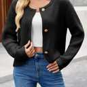 Saodimallsu Womens Cropped Cardigan Sweaters Button Up Long Sleeve Crewneck Fall Dressy Casual Knit Sweater Jackets (Black)