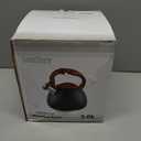 LONFFERY Tea Kettle for Stove Top, 2.5 Quart Whistling Tea Kettle, with Food Grade Stainless Steel and Wood Pattern Folding Handle, Black