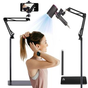 Hair Dryer Stand Hands Free 360 Rotate Hair Dryer Holder Stand Floor, Hands Free Blow Dryer Stand Clip Suitable for 99% (Black)