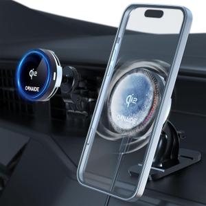 Qi2 Wireless Car Charger, Magnetic Car Charger for iPhone, Rapid Cooling Drop, 15W Fast Charging, Strong Magnetic Hold, 360 Adjustable Angle with Air Vent/Dashboard Mount,Compatible with iPhone12-16 (Black)