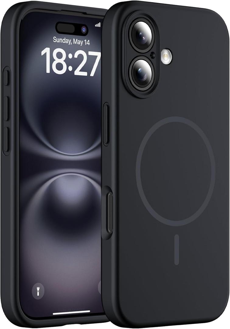 Magnetic for iPhone 16 Case, Compatible with MagSafe, Full Camera Protection, Military-Grade Protection 3.0mm Thicken Silicone Phone Cover for 16 6.1", Black