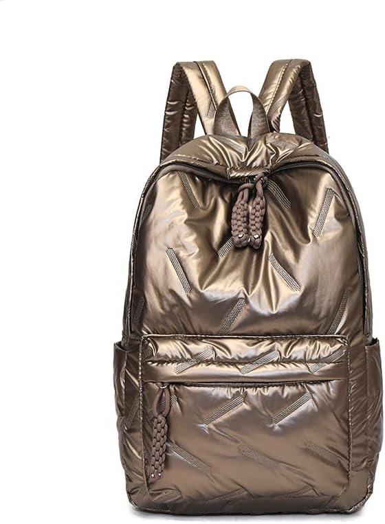 Cute Puffer Backpack for Women, Trendy Puffy Shoulder Bag Fashion Quilted Padding Laptop Bookbag Travel Y2k Backpack (Brown)