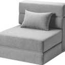 Folding Sofa Bed with Pillow- Convertible Chair Floor Couch & Sleeping Mattress, Foldable Memory Foam Sleeper for Living Room/Dorm/Guest Room/Home Office/Apartment/Loft, Single26, Light Gray