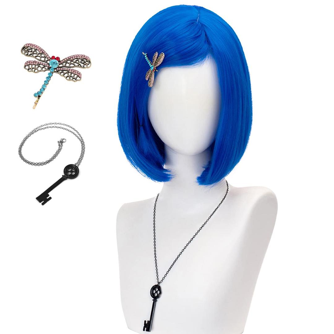 Light Blue Wigs with Bangs for Girls Short Bob Wig Cosplay Costume Halloween (light blue)