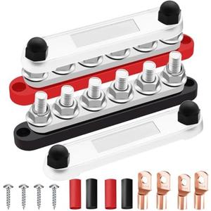 350A 12V-48V Bus Bar Marine Power Distribution Block with Cover with 6 x 3/8Post,Battery Bus Bar (Pair,Red & Black),Automotive Busbars 12 Volt for Car Boat Solar Wiring