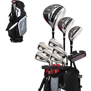 Precise M5 Men's Complete Golf Clubs Package Set Includes Titanium Driver, S.S. Fairway, S.S. Hybrid, S.S. 5-PW Irons, Putter, Stand Bag, 3 H/C's, Left Hand