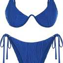 ZAFUL Women's Bikini Sets Ribbed Two Piece Swimsuits Underwire Adjustable Back Clasp Bathing Suit Side Tie Thong Swimwear, Size S