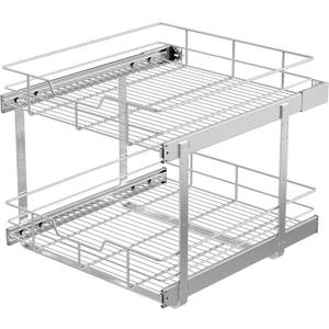 2 Tier Pull Out Cabinet Organizer 20" W X 22" D, Slide Out Drawers For Kitchen Cabinets, Pull Out Drawers For Cabinets Capacity Heavy Duty Caddy, Cabinet Pullout Shelves Chrome-Plated,Bathroom Pantry