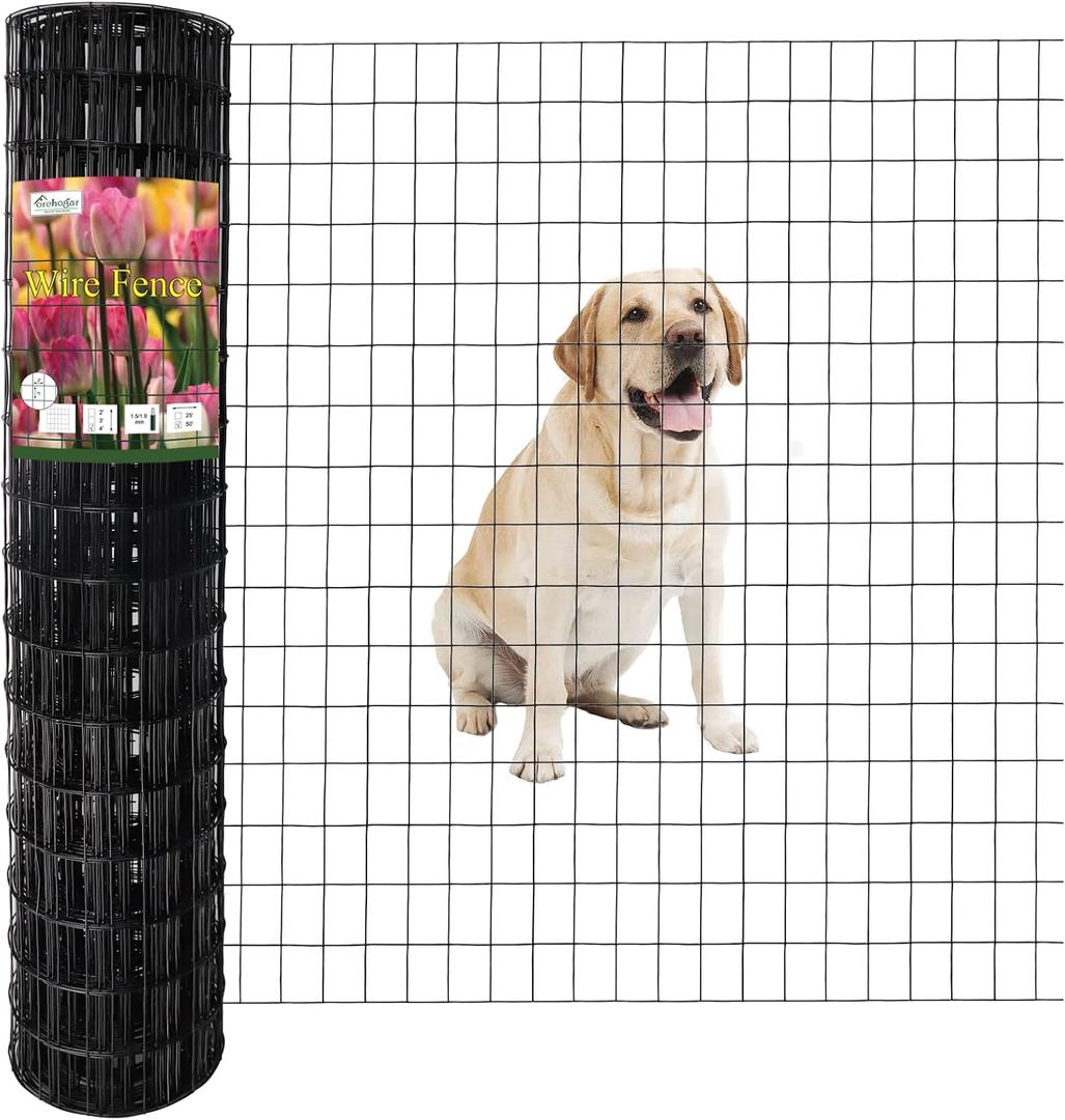 FOREHOGAR Black PVC Coated Welded Wire Fence 48 Inch x 50 Foot, 2 Inch x 3 Inch 16GA, Garden Border Fencing Roll Vinyl Coating Metal Wire Mesh for Yard Vegetable Plant Protection Poultry Netting