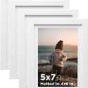 KINLINK 5x7 Picture Frame White Set of 4, Wooden Photo Frames Matted 4x6 with Plexiglass for 4x6 with Mat or 5x7 without Mat for Table and Wall Display