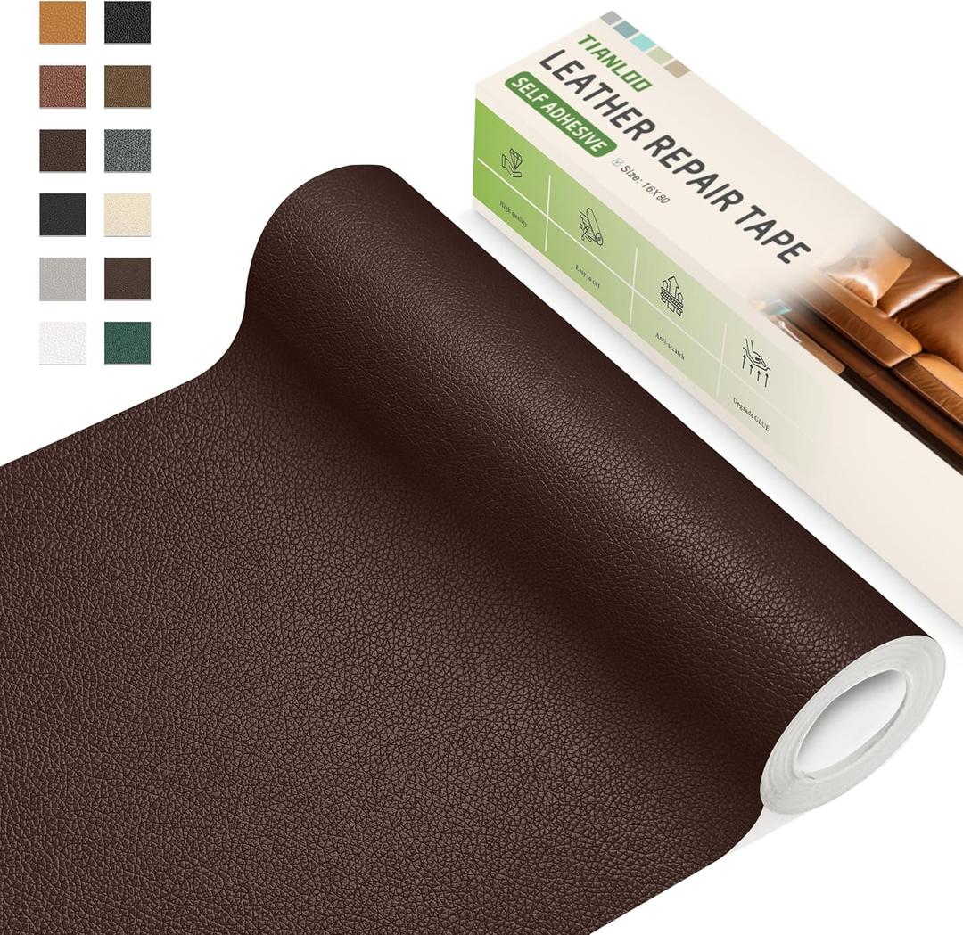TIANLDD Leather Repair Tape,16 x 80 Inches Self Adhesive Leather Repair Patch Leather Repair Kit for Furniture Couches, Car Seats, Cabinets, Handbags(Dark Brown-Litchi Grain)
