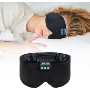 Sleep Mask Bluetooth 5.4 Headphones Soft Wireless Headband Eye Mask Blackout with Microphone (Black, M)