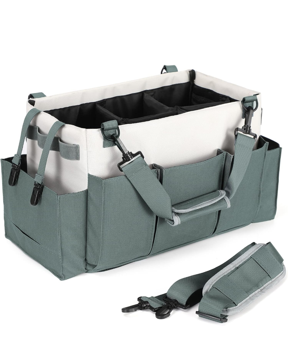 LANDNEOO Cleaning Caddy Organizer with Handle, Wearable Bag for Supplies, Tote Shoulder and Waist Straps, Under Sink Tool Multiple Compartments (Large) (QJB-BLS)
