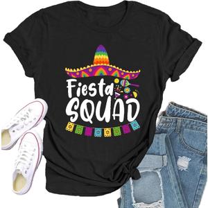 Cinco De Mayo Shirts for Women: Mexican Fiesta Tshirt Sombrero Tee Tops (S)