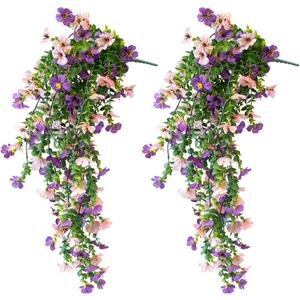Artificial Hanging Flowers for Outdoors, 2 Pcs UV Resistant Artificial Outdoor Flowers, Not-Fading Fake Hanging Plant for Outdoor Planters for Home Garden Porch Yard Decor,Purple Pink