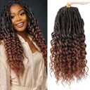 14 Inch Deep Faux Locs Crochet Hair - 8 Packs Goddess Locs with Curly Ends, Pre - Looped Deep Wavy, Soft Faux Crochet Braids for Black Women T30