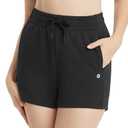 baleaf Women's 4" High Waisted Workout Shorts with Pockets Elastic Athletic Gym Running Yoga Shorts Modal Soft Black, Size: M