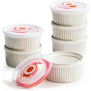 Getstar Creme Brulee Ramekins, 4oz Small Ceramic Baking Dish Set of 6, Oven Safe, Dishwasher Safe