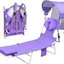 Backpack Beach Tanning Lounge Chair with Canopy Shade Face Hole Padded Adjustable Washable, 6 Position Layout Chair for Outside Sunbathing Poolside Lawn, UPF 50+ Wind-Resistant Sun Shade, Patented, Purple