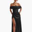 Off Shoulder Mermaid Prom Dresses Long Pleated Satin Formal Evening Gown with Slit L