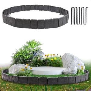 Garden Edging Border, 16FT Landscape Edging Borders for Flower Beds, Imitation Stone Effect Garden Lawn Border Faux Stone Landscape Edging and Plastic No Dig (20Pcs, Grey)