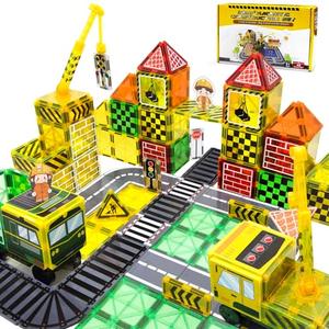 Magnetic Tiles Magnetic Construction Set with 2 Dolls, Cars, Train, Train Tracks, Building Sensory Toys for 3+ Year Old Boys & Girls Creative Kids Games Birthday Xmas Gifts