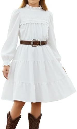 Sunny Spirit Girl's Long Sleeve Dress Tween Fall Formal Party Midi Tiered Flowy Swing Dresses 13-14 Years