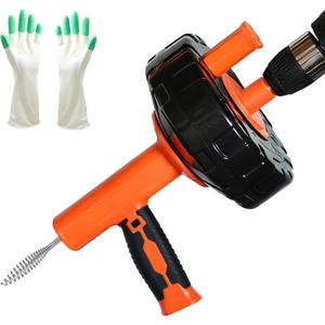 Drainsoon Auto Feed Drain Auger with Drill Adapter, 33 Feet Drain Snake Hair Clog Remover, Manual or Powered Plumbing Snake Drain Cleaner for Bathroom, Shower, Kitchen Sink, Comes with Gloves