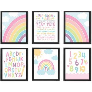 Hadley Designs 6 Rainbow Wall Decor  Pastel Rainbow Wall Art Posters for Nursery & Bathroom, Colorful Unframed Magical Room Decor Prints for Toddler & Girls' Bedroom