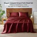 BEDELITE Satin Sheets King Size, Luxury Jacquard Striped Burgundy Bedsheets with Elastic Corner Straps, Similar to Silk Sheets Set 4 PC with 1 Deep Pocket Fitted Sheet, 1 Flat Sheet, & 2 Pillowcases