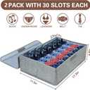 PINGMIC Gray Sock Organizer Divider 2 Pack with Lid - 30 Cell Foldable Closet Storage, Tie Organizer For Men Boxes for Socks, Ties, Belts