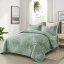 DJY Sage Green Quilt Set California King Size, Branch Botanical Bedspread Coverlet Set, Soft Microfiber 3 Piece Green Floral Quilt Bedding Set Lightweight Summer Bedspread for All Season