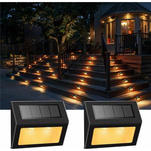 XLUX Solar Lights for Steps Decks Pathway Yard Stairs Fences, LED lamp, Rainproof, Black Metal Housing, 2 Pack(Warm Light)