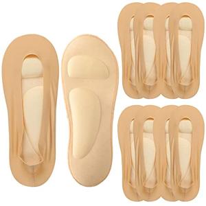 Eurzom 4 Pairs Arch Support Socks for Women No Show Liner Socks 3D Padded Nylon Stockings Sponge Cushion Non Slip Massage(Light Skin,Small)