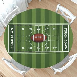Football Field Round Fitted Tablecloth with Elastic Edge Green Rugby Sports Theme Party Decorations Circle Table Cloth for 40-44" Tables Reusable Wipeable Tailgate Table Cover for Birthday Outdoor