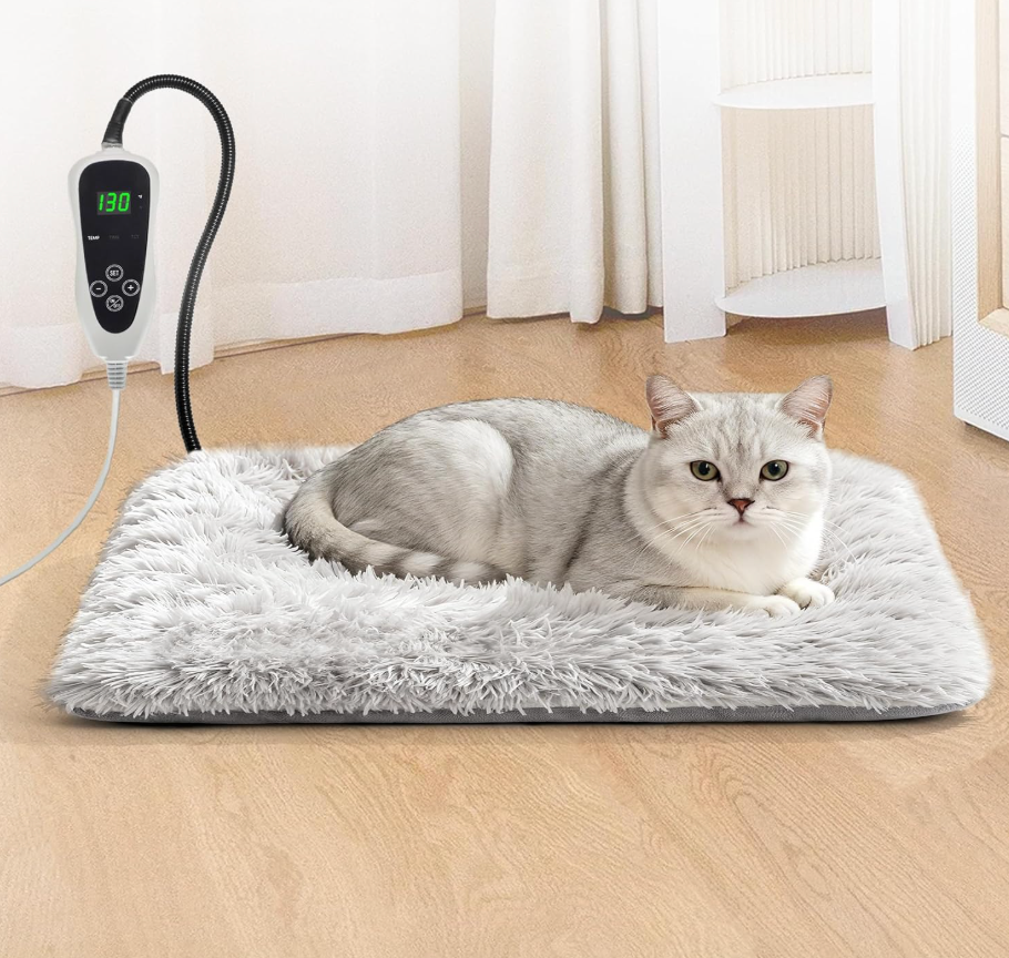 GOLOPET Cat Heating Pad 17 x 13 in with Smart Thermostat Switch and Power Line Protection Tube,Obtained MET and UL Dual Certification,Waterproof Pet Heating Pad for Cats, with Long Velvet Cloth Cover