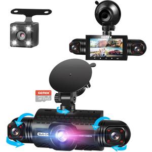360 Degree View 4 Channel Dash Cam Front and Rear Inside Left Right, GEMEK Dash Camera for Cars FHD 1080P Free 64GB TF Card, Multi-Ch Dash Camera for Cars,Night Vision, 24H Parking Mode