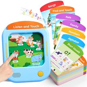 JoyCat Kids Learning Tablet: 156 Pages Tap-to-Read Flash Cards with 20 Listen & Find Games, Montessori Toy for Alphabet, Phonics, Words, Simple Math, Colors, Shapes & Songs - Autism Gifts (Ages 2-6)